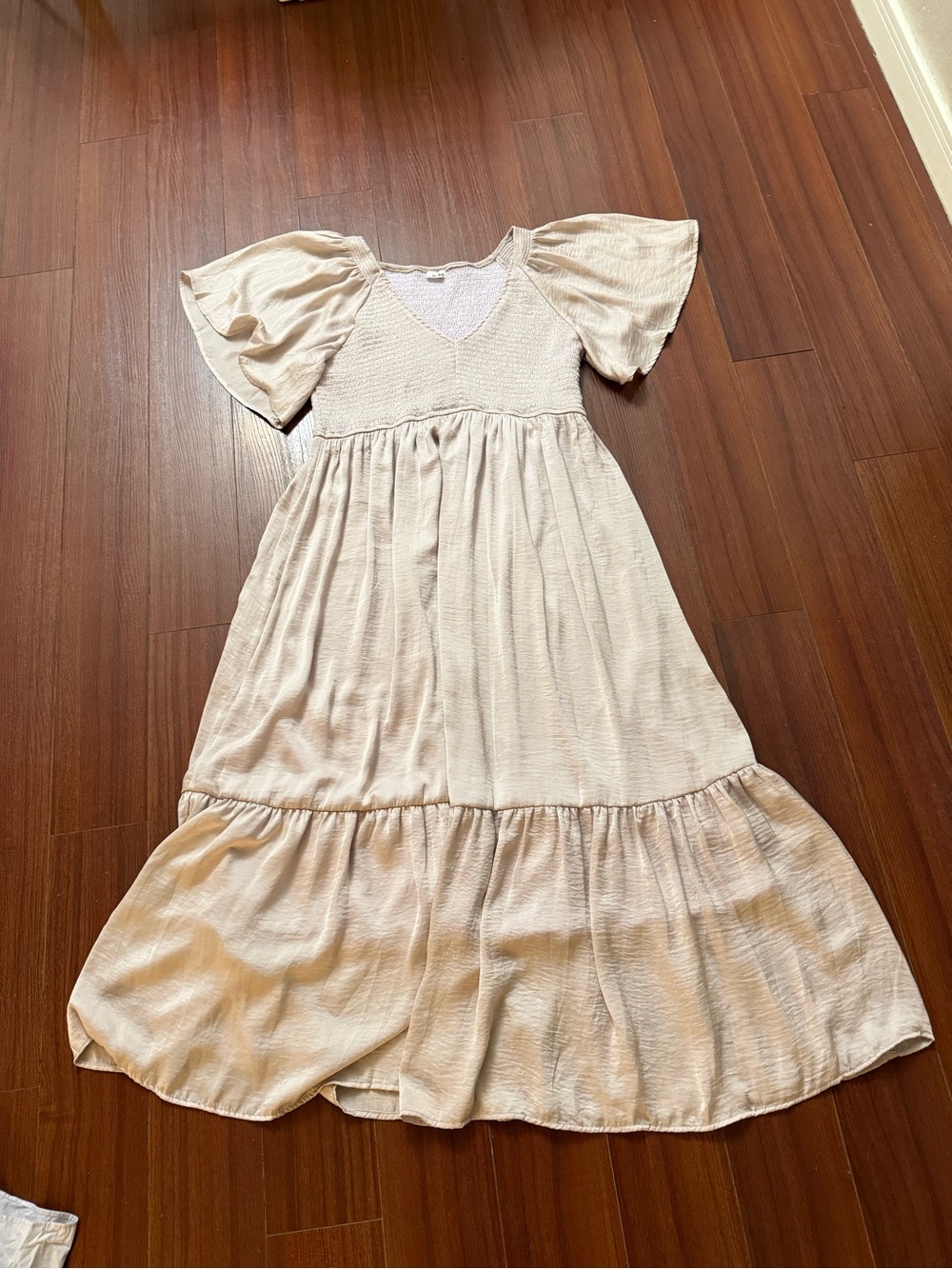 Girls Cream Puff-Sleeve Tiered Dress